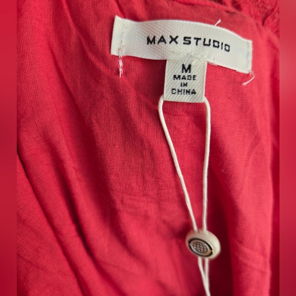 NWT Max Studio Ruffle Sleeve Tie Neck Cotton Lined Mini Dress Sz M - Picture 6 of 7